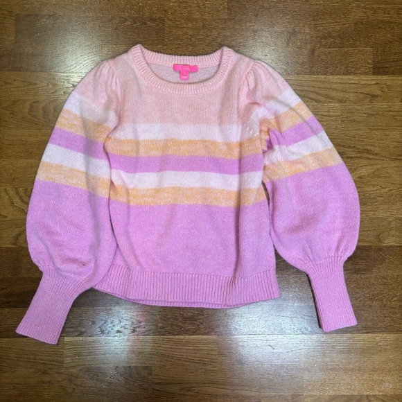 Lilly Pulitzer women’s size ex large ritza pink striped sweater ballon sleeve - Picture 5 of 10